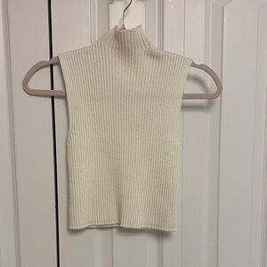 Zara Cream Ribbed Sleeveless Turtleneck Top